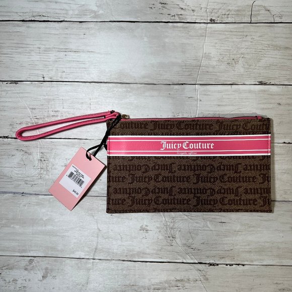 Juicy Couture Handbags - Juicy Couture Chestnut Chino Gothic Logo Pink Stripe Wristlet Wallet WRISTLET
